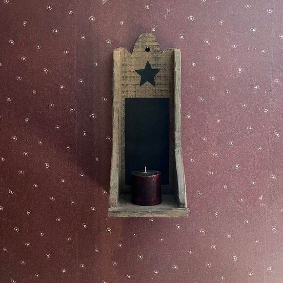 Handmade Primitive Rustic Famhouse Shelf Candle Holder - Picture 3 of 8